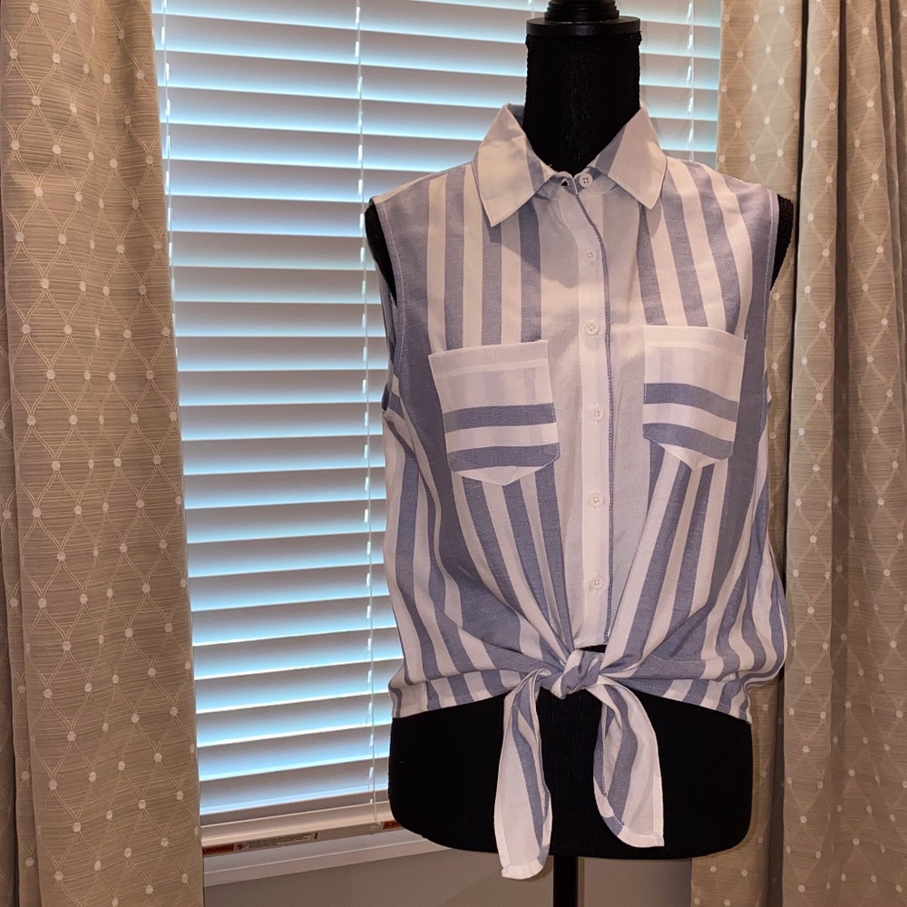 CUPCAKES & CASHMERE light blue stripped blouse